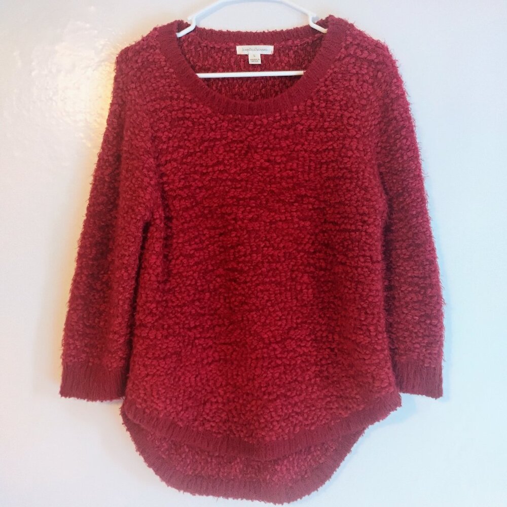 John Paul Richard Popcorn Knit Sweater L Burgundy Cozy Hi Low Top